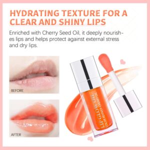 Hydrating Lip Glow Oil, Lip Oil Gloss Transparent Toot Tinted Nourishing Long Lasting Repairing Lightening Lip Lines (CHERRY) 0.2 OZ