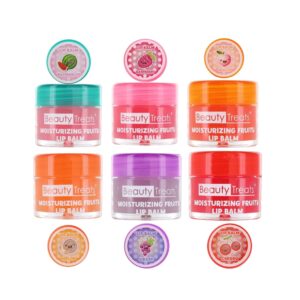 DEALPLUSDEAL Beauty Treats Moisturizing Fruity Lip Balm 6 Pcs Set Fruit Flavors Hydrating with Vitamin E Lip Care Fruity lipblams 6