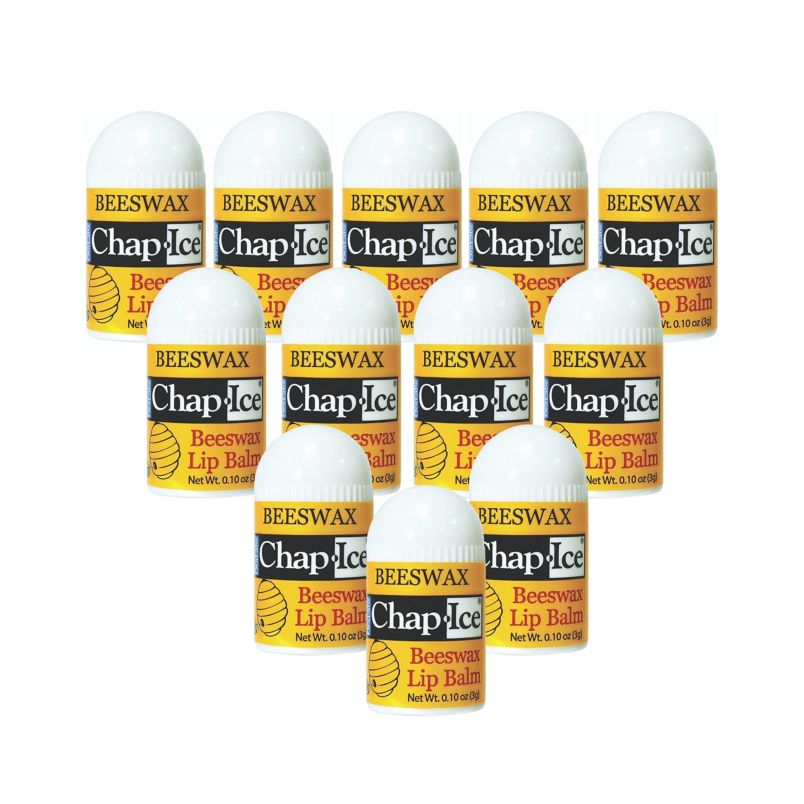 Chap-Ice® | 12-Count Mini Beeswax Peppermint Lip Balm | Lip Balm Pack Fortified with Coconut Oil for Dry, Cracked Lips | Made in USA | 12-Count Mini Lip Balm with Peppermint Flavor (0.10oz/3g Each)