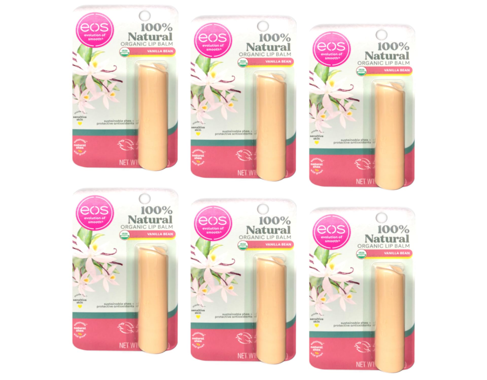 Eos Vanilla Bean Lip Balm Smooth Stick Set, White (Pack of 6)6