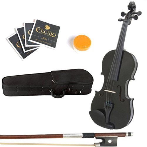 Mendini by Cecilio 16-Inch MA-Black Solid Wood Viola with Case, Bow, Rosin, Bridge and Strings