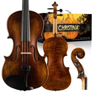 christina muse full size violin spruce wood fiddle kit with case,bow, additional string 4/4 violin for beginners kid adults