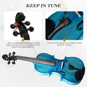 Asmuse Full Size 4/4 Violin Kit, Premium Solid Wood Starter Violin with Bow Case for Beginner Adult Children (Blue)