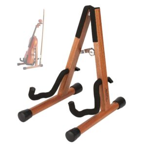 neboic ukulele stand, wood violin stand with bow holder, wooden stand for mini small guitars, banjo and mandolin (cherry)