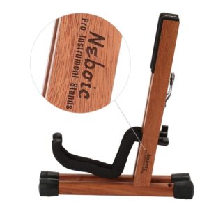 Neboic Ukulele Stand, Wood Violin Stand with bow holder, Wooden Stand for Mini Small Guitars, Banjo and Mandolin (Cherry)