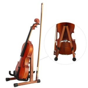 Neboic Ukulele Stand, Wood Violin Stand with bow holder, Wooden Stand for Mini Small Guitars, Banjo and Mandolin (Cherry)