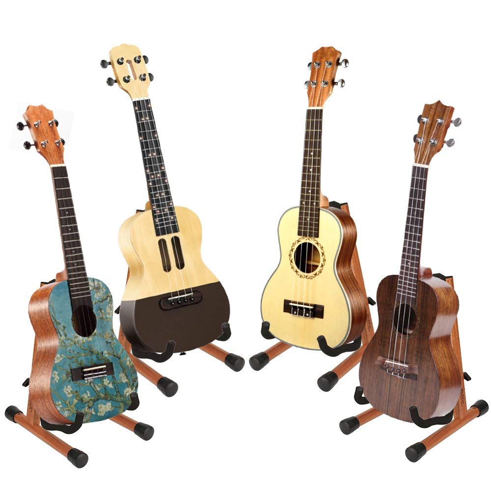 Neboic Ukulele Stand, Wood Violin Stand with bow holder, Wooden Stand for Mini Small Guitars, Banjo and Mandolin (Cherry)