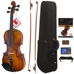 cecilio cvn-300 solidwood ebony fitted violin with d'addario prelude strings, size 4/4 (full size)