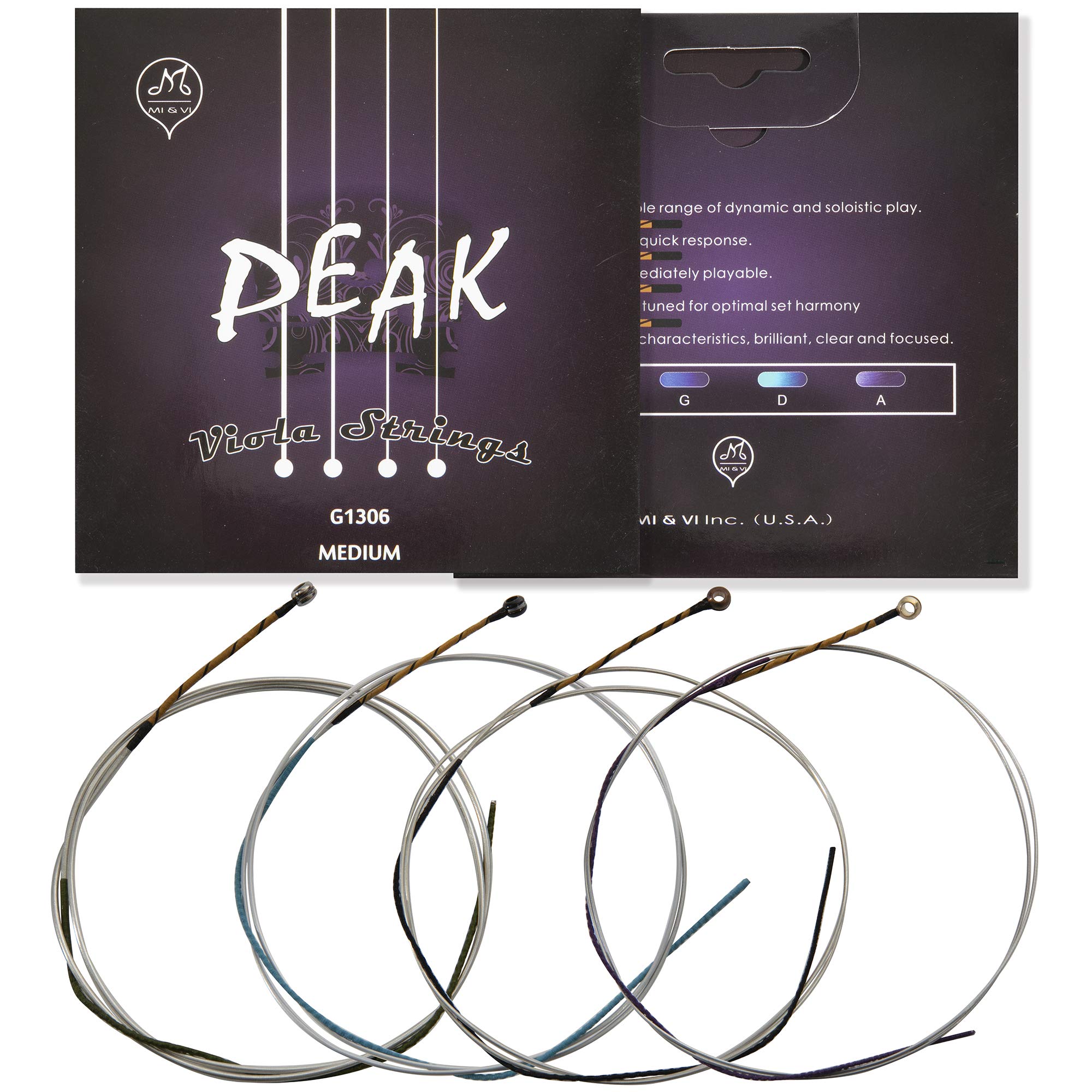 MI&VI PEAK Premium Viola Strings — Universal Full Set (A-D-G-C) for 13” Violas | Synthetic Core | Ball-Ends | Medium Gauge Tension - By MIVI Music