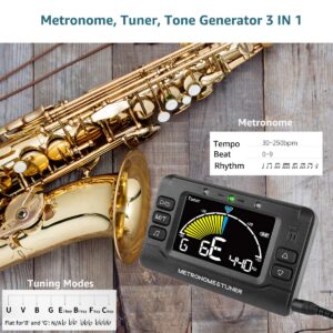 Wegrower Metronome Tuner, Rechargeable 3 In 1 Digital Metronome Tuner Tone Generator for Guitar, Bass, Violin, Ukulele and Chromatic,Clarinet, Trumpet, Flute, Tuners for All Instruments