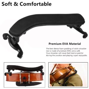 SUEWIO Violin Shoulder Rest for 4/4-3/4 Size, with Collapsible and Height Adjustable Feet, Including a Violin Practice Mute