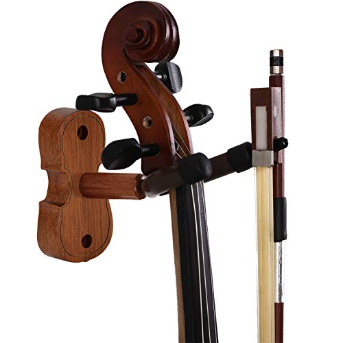 Violin Wall Mount Violin Hanger with Bow Hook Home & Studio Rosewood Violin/Viola Stand (Rosewood MA-R5)2