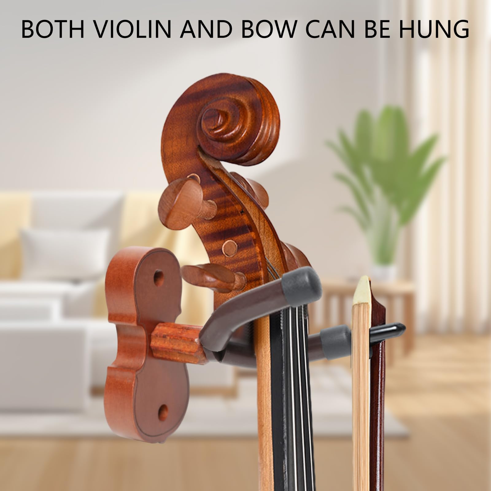 DODOMI Mahogany Violin Wall Mount Hanger with Bow Hook - Violin and Viola Stand