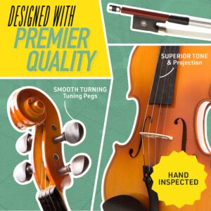 Mendini by Cecilio Violin Instrument - MV400 Size 4/4 Acoustic Violin with Bow, Case, Tuner, Metronome & Extra Strings, Kids & Beginner Violin, Maple Varnish, Full Size Violin