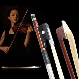 AMZZ Professional 4/4 Brazilwood Ebony Frog Violin Arbor White Horsehair Violin Bow (4/4 Brazilwood)