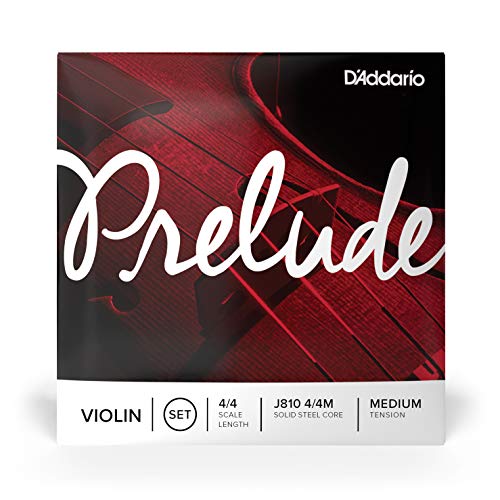 D'Addario Prelude Violin String Set, 4/4 Scale, Medium Tension – J810 4/4M - Solid Steel Core, Warm Tone, Economical and Durable – Educator’s Choice for Student Strings – 1 Set