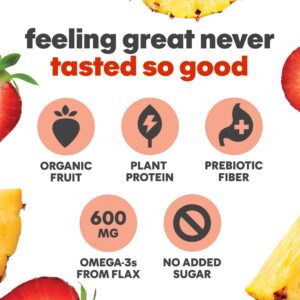 Noka Superfood Fruit Smoothie Pouches, Strawberry Pineapple, Healthy Snacks with Flax Seed, Plant Protein and Prebiotic Fiber, Vegan and Gluten Free Snacks, Organic Squeeze Pouch, 4.22 oz, 12 Count