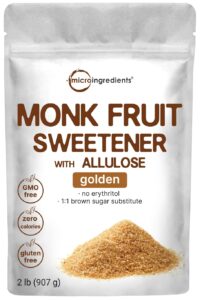 micro ingredients golden monk fruit sweetener allulose, 2 lbs | no erythritol, no aftertaste, 1:1 brown sugar substitute | zero calorie, great for drinks, coffee, tea, cookies | keto, vegan, non-gmo