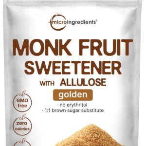 Micro Ingredients Golden Monk Fruit Sweetener Allulose, 2 lbs | No Erythritol, No Aftertaste, 1:1 Brown Sugar Substitute | Zero Calorie, Great for Drinks, Coffee, Tea, Cookies | Keto, Vegan, Non-GMO