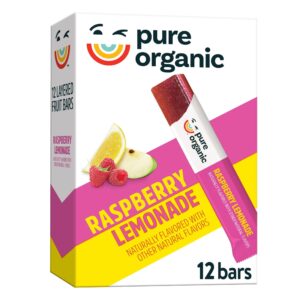 pure organic layered fruit bars, gluten free and vegan, kids fruit snacks, raspberry lemonade, 6.2oz box (12 bars)