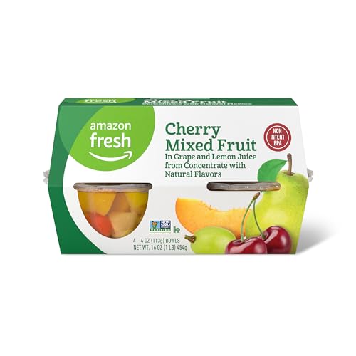 Amazon Fresh, Cherry Mixed Fruit in Juice, 4 Oz Bowls (Pack of 4) (Previously Happy Belly, Packaging May Vary)