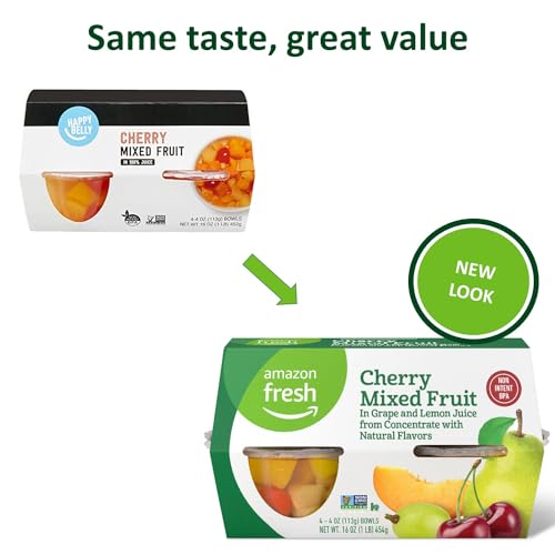 Amazon Fresh, Cherry Mixed Fruit in Juice, 4 Oz Bowls (Pack of 4) (Previously Happy Belly, Packaging May Vary)