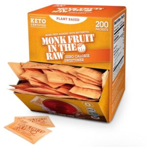 monk fruit in the raw sweetener packets, 200 ct, keto certified monk fruit sweetener packets, zero calories, zero net carbs, non-gmo project verified, vega, low glycemic index