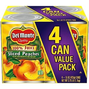 Del Monte Yellow Cling Sliced Canned Peaches in 100% Juice, 15 oz Cans (Pack of 4)