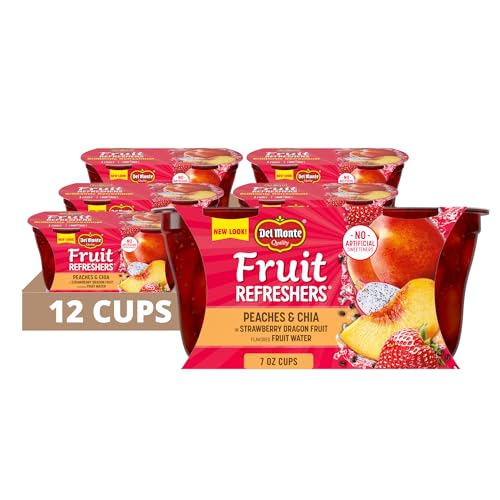 Del Monte FRUIT AND CHIA FRUIT CUP Snacks, Peaches in Strawberry Dragon Fruit, 12 Pack, 7 oz, 2 Count (Pack of 6)