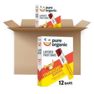 Pure Organic Layered Fruit Bars, Strawberry Banana, Gluten Free, Vegan Fruit Snacks (2 Boxes, 24 Bars)