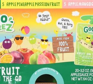 GoGo squeeZ Fruit on the Go Variety Pack, Apple, Mango Guava & Pineapple Passionfruit, 3.2 oz (Pack of 20), Unsweetened Snacks for Kids, No Gluten, Nut Dairy, Recloseable Cap, BPA Free Pouches