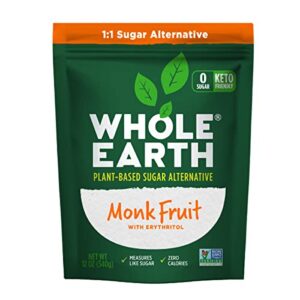 whole earth monk fruit sweetener with erythritol, plant-based sugar alternative, 12 ounce pouch