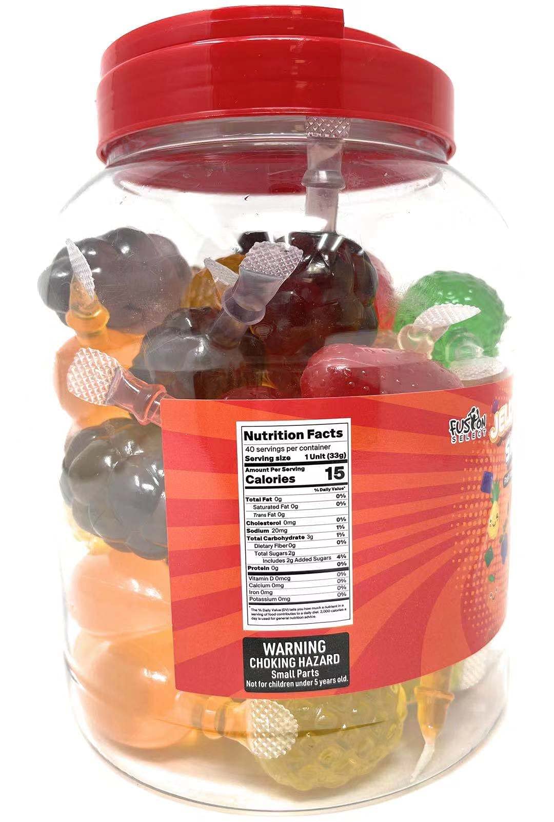 Fusion Select Jelly Fruit Snack Jelly Fruits Hit or Miss Candy Challenge - Fruit-Shaped Jelly- Assorted Flavors, Strawberry, Orange, Apple, Pineapple, Grape, Mango (1 Jar)