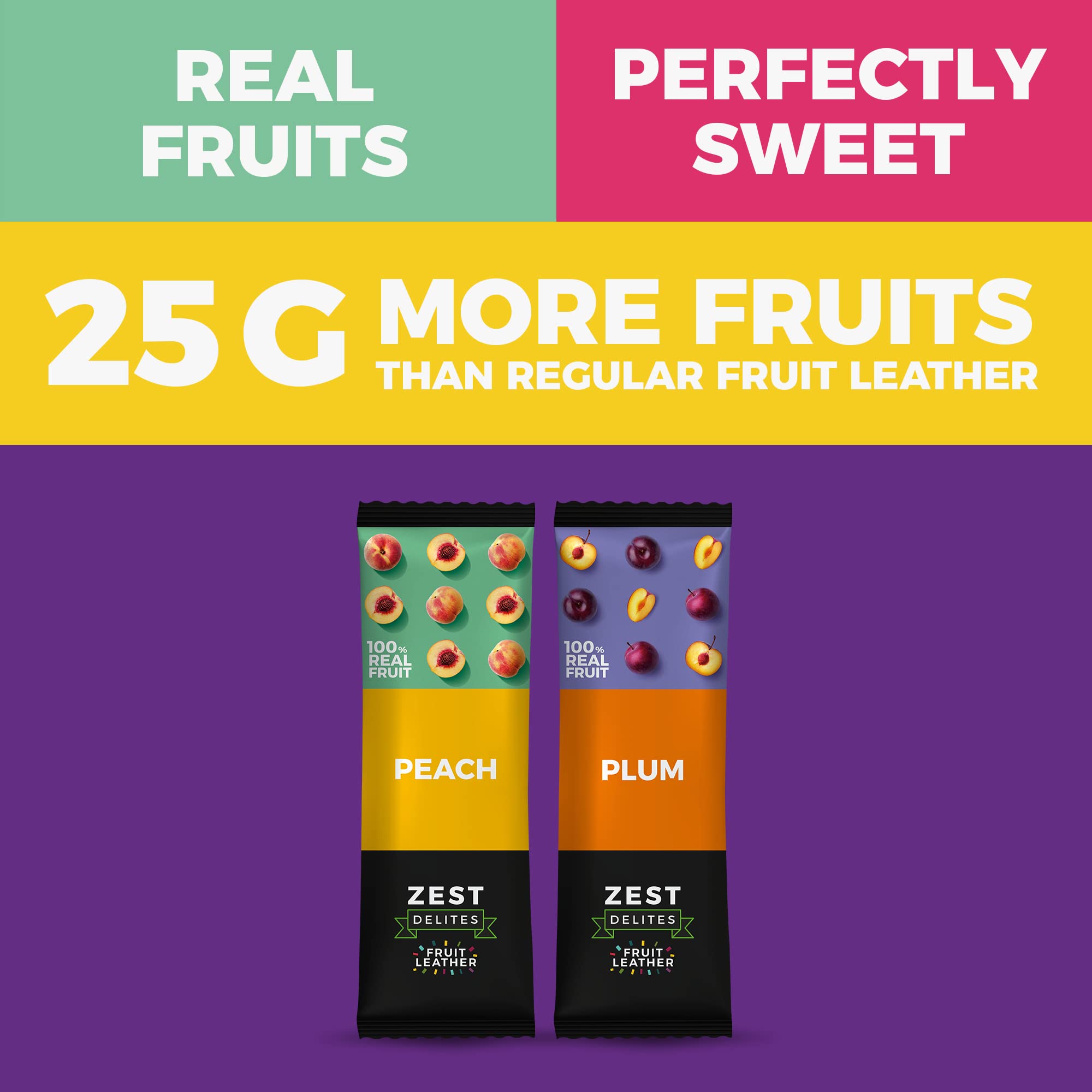 Fruit Snacks by Zest Delites, Fruit Leather, Healthy Snacks for Adults, Dried Fruit Bars, Gluten Free Fruit Strips, Vegan Healthy Snacks, Fruit Strips, Peach, Plum, 0.88 oz x 10