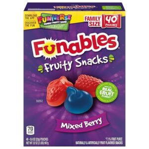 funables fruit snacks, mixed berry fruit flavored snacks, 0.8 ounce pouches (pack of 40)