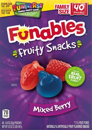 Funables Fruit Snacks, Mixed Berry Fruit Flavored Snacks, 0.8 ounce Pouches (Pack of 40)