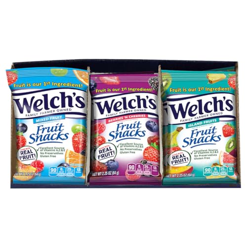 Welch's Fruit Snacks, Bulk Variety Pack with Mixed Fruit, Superfruit Mix, Island Fruits, Gluten Free, Bulk Pack, 2.25 oz (Pack of 16)