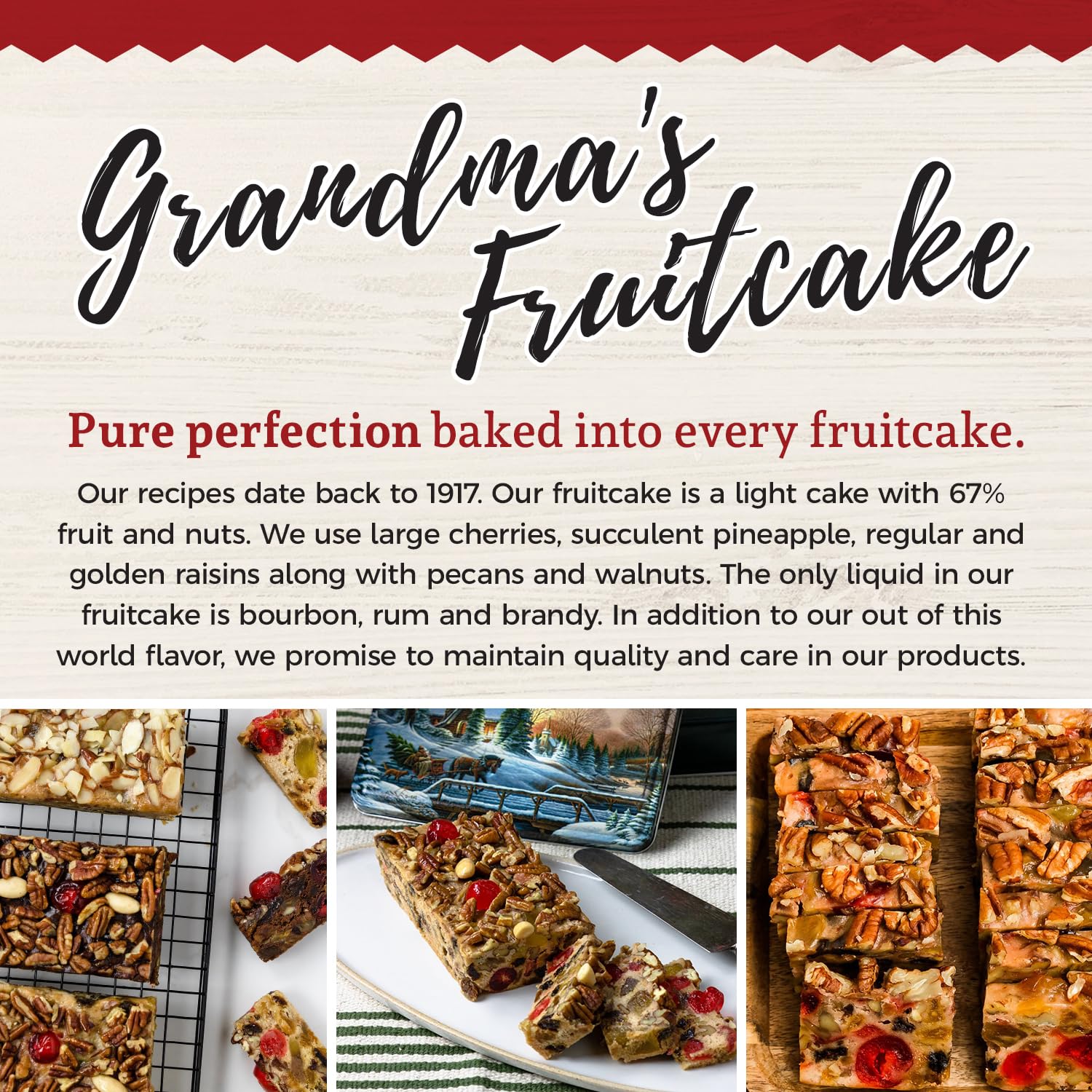 Beatrice Bakery Co. Original Fruitcake, Grandma's Old Fashioned Fruit and Nut Freshly Made, Brandy, Bourbon and Rum Fruitcake, Est. 1917 (32 oz Box)