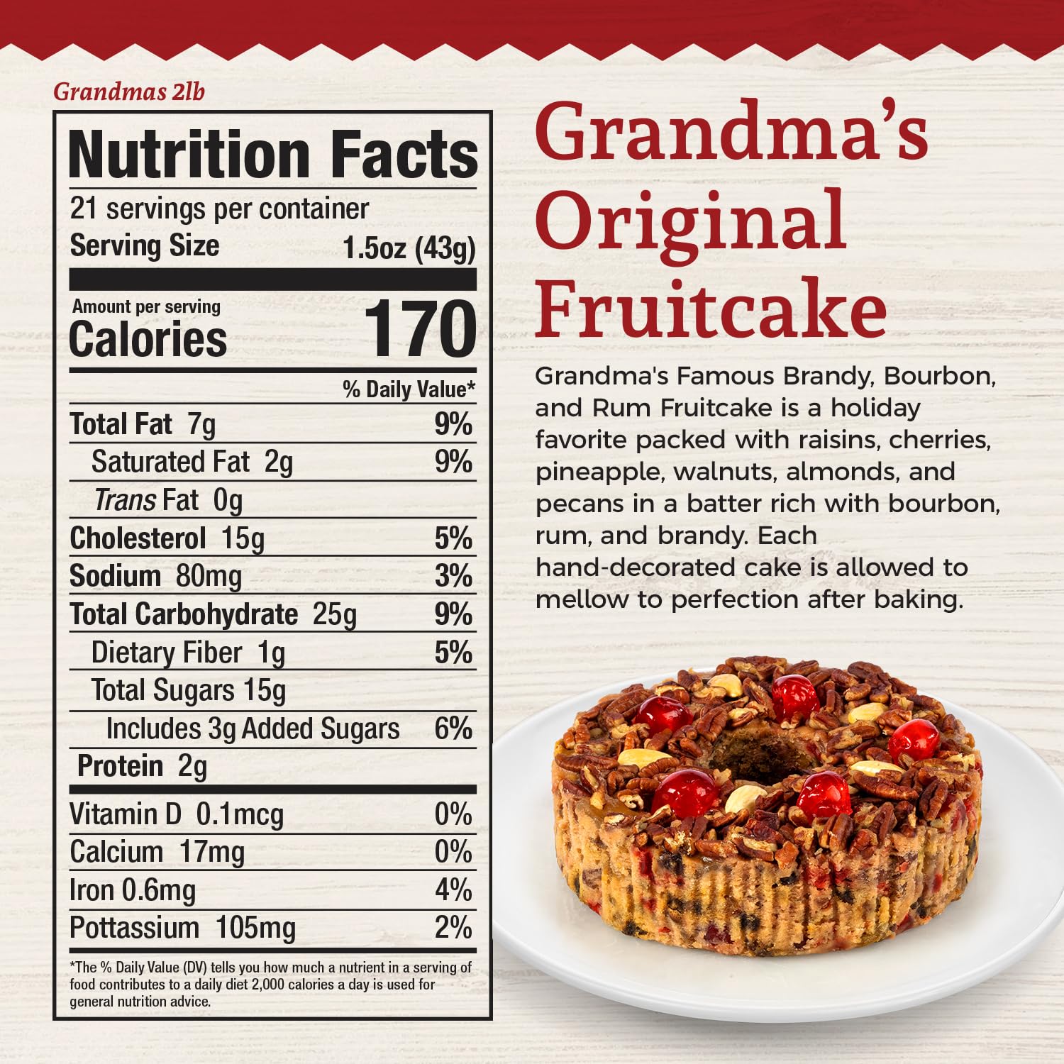 Beatrice Bakery Co. Original Fruitcake, Grandma's Old Fashioned Fruit and Nut Freshly Made, Brandy, Bourbon and Rum Fruitcake, Est. 1917 (32 oz Box)