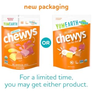 YumEarth Organic Fruit Chews - Fruit Flavored Candy Chews, No Dye, Allergy Friendly, Gluten Free, Non-GMO, Vegan Candy with No Artificial Flavors, 5 ounce (Pack of 6)