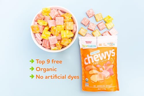 YumEarth Organic Fruit Chews - Fruit Flavored Candy Chews, No Dye, Allergy Friendly, Gluten Free, Non-GMO, Vegan Candy with No Artificial Flavors, 5 ounce (Pack of 6)