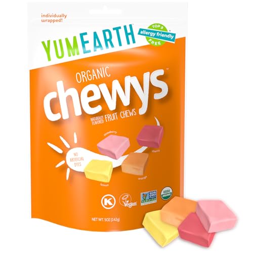 YumEarth Organic Fruit Chews - Fruit Flavored Candy Chews, No Dye, Allergy Friendly, Gluten Free, Non-GMO, Vegan Candy with No Artificial Flavors, 5 ounce (Pack of 6)