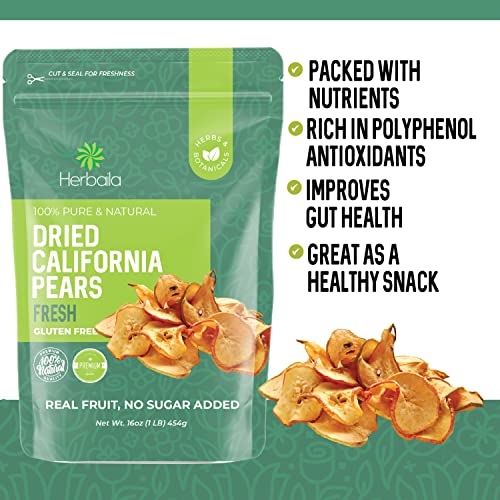 Dried Pears No Sugar Added 16 oz. Dried Fancy Pears Fresh Fruit, Dehydrated California Grown Pears, Unsweetened Dried Pears. All Natural, Non GMO. No Sugar Added Pears, 1 Pound