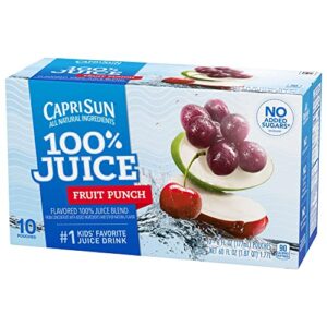 Capri Sun 100% Juice Fruit Punch Naturally Flavored Kids Juice Blend (40 ct Pack, 4 Boxes of 10 Pouches)