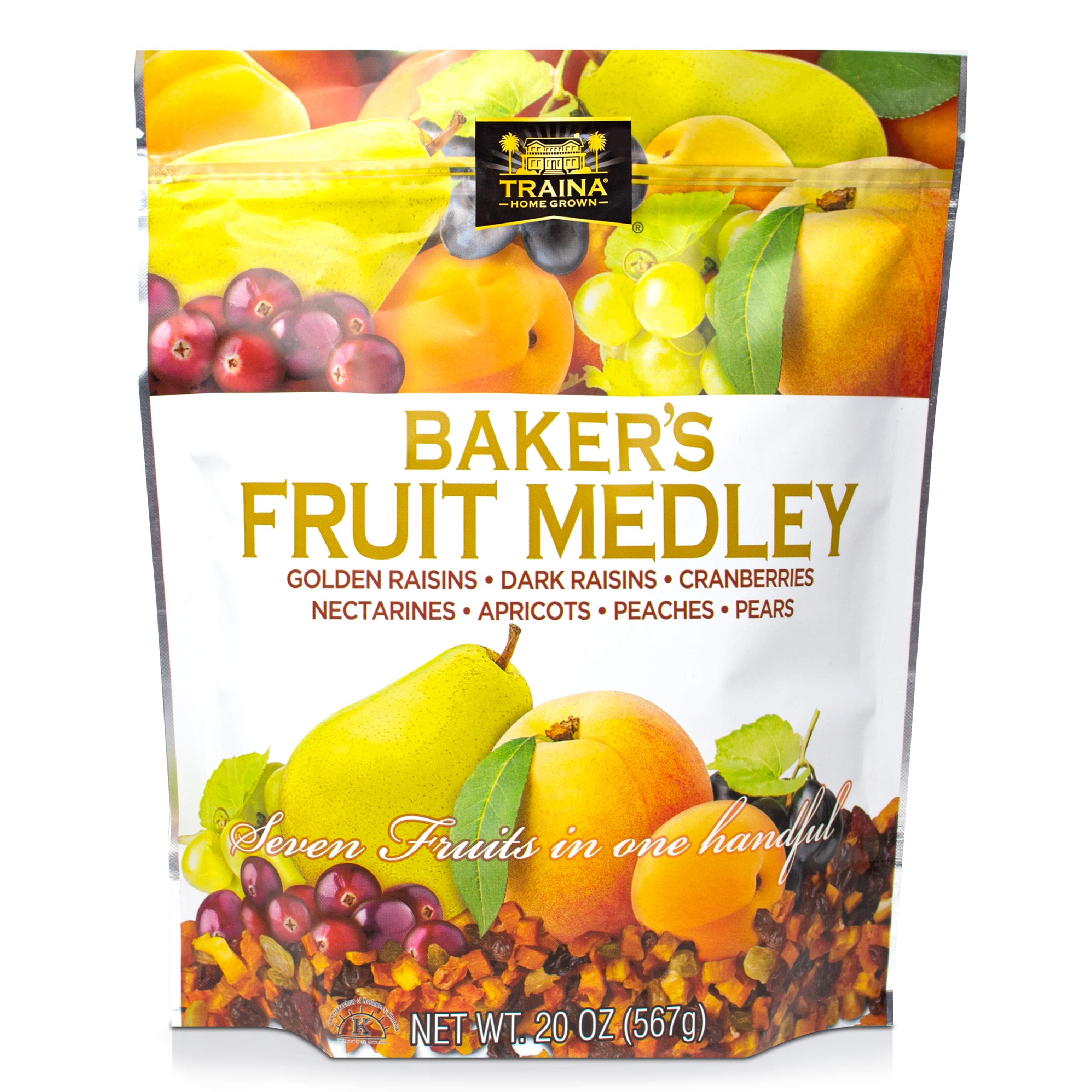 Traina Home Grown Baker’s Fruit Medley - Diced Peaches, Cranberries, Apricots, Pears, Nectarines, and Raisins - Non GMO, Gluten Free, Value Size (20 oz)