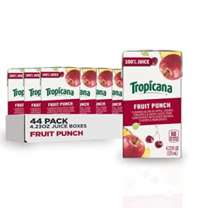 tropicana 100% juice box, fruit punch, 4.23oz (pack of 44) - real fruit juices, vitamin c rich, no added sugars, no artificial flavors