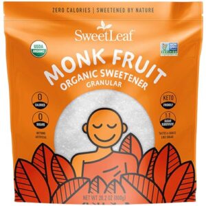 sweetleaf organic monk fruit sweetener, granular – zero-calorie, natural sugar substitute for coffee, tea, and baking, 28.2 oz