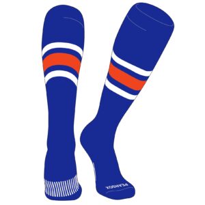 pear sox striped otc baseball, softball, football socks (b) royal, white, orange