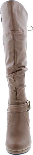 TOP Moda Womens Page-65 Knee High Round Toe Lace-Up Slouched High Heel Boots,Taupe,8.5