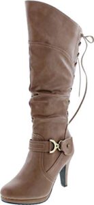 top moda womens page-65 knee high round toe lace-up slouched high heel boots,taupe,8.5